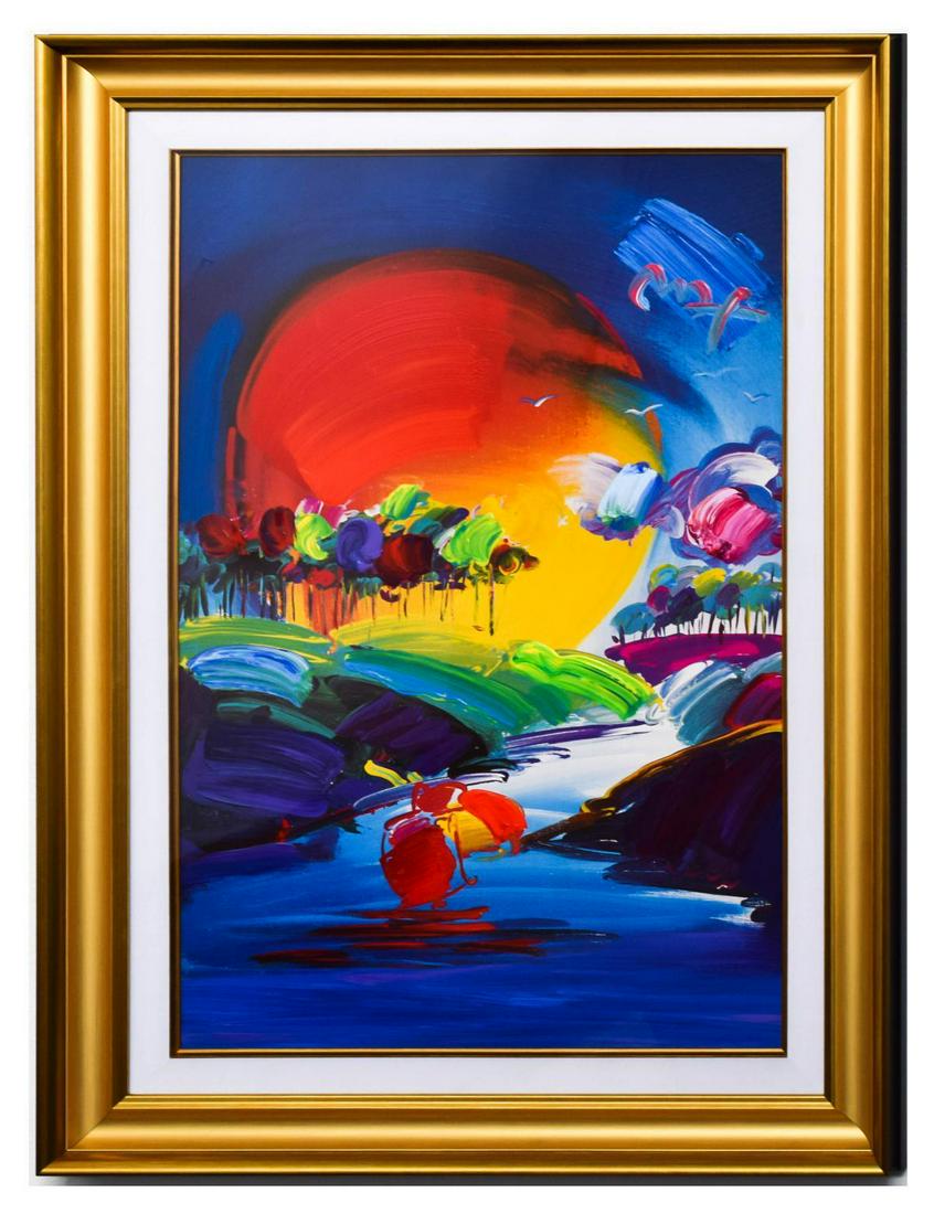 Peter Max- Original Mixed Media "Without Borders II: Artist: Peter Max. Medium: Original Mixed Media. Title: Without Borders II 2008 #274. Size (Unframed): 36" x 24". Size (Framed): 44.5" x 33". Certificate of Authenticity: From Peter Max Studio. Additi