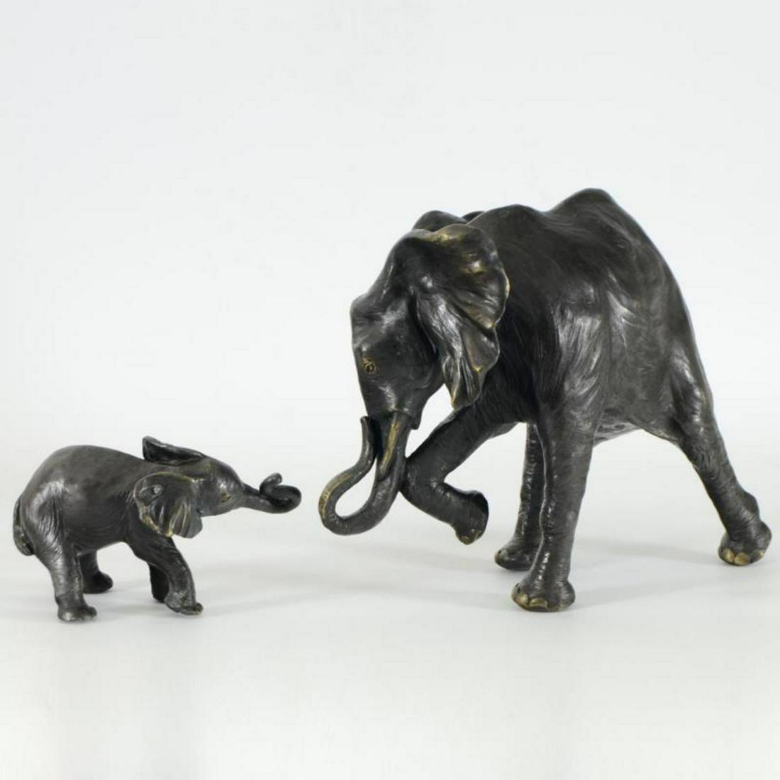 Donna Mason-Adams, "Mother and Child" Limited Edition: "Mother and Child" is a limited edition bronze two piece sculpture set, numbered and signed by Donna Mason-Adams. Includes Certificate of Authenticity. Large elephant measures approx. 13" (width) x 5"
