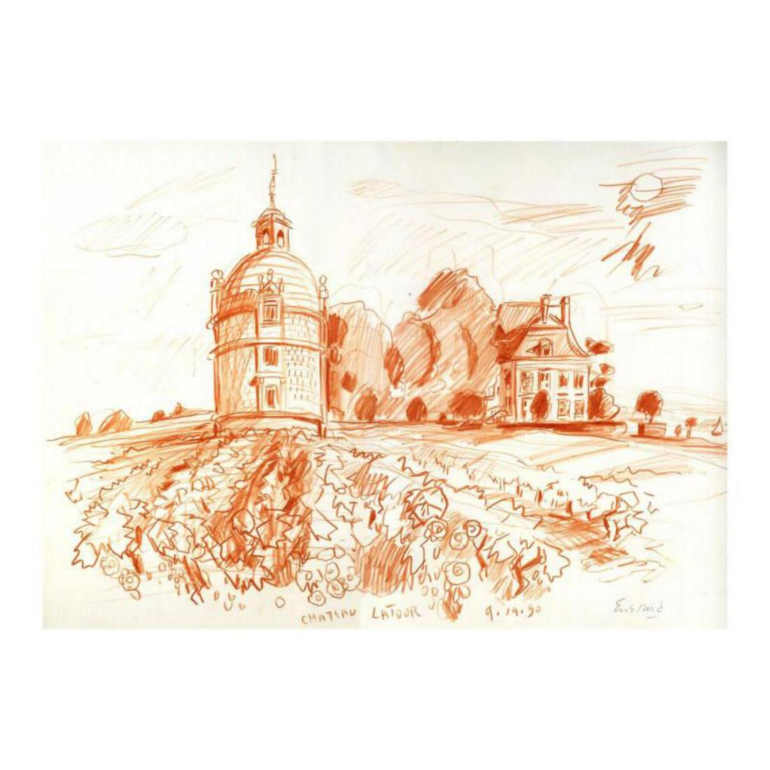 Wayne Ensrud "Chateau Latour (Bordeaux)" Pastel: "Chateau Latour (Bordeaux)" is an original Pastel on Paper by Wayne Ensrud. The piece is hand signed by the artist and comes with a Certificate of Authenticity. Measures approximately 12" x 17". Refer