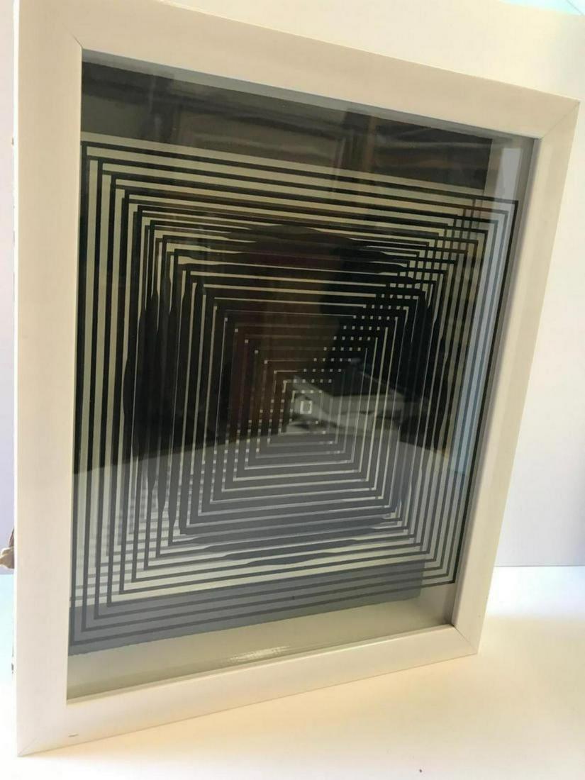 Victor Vasarely 3D Wall Sculpture/object: Victor Vasarely 3D Wall Sculpture/object. Measures 11x13x2 inches. 2 layers- Top layer printed on clear Lucite , bottom print on paper. From the portfolio Vasarely Cinetiques. Published by Edition Du 