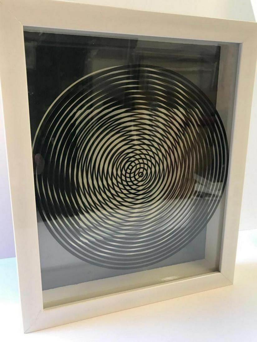 Victor Vasarely 3D Wall Sculpture/object: Victor Vasarely 3D Wall Sculpture/object. Measures 11x13x2 inches. 2 layers- Top layer printed on clear Lucite , bottom print on paper. From the portfolio Vasarely Cinetiques. Published by Edition Du 