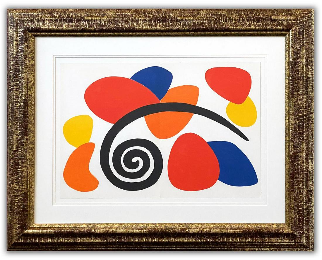 Alexander Calder- Lithograph "DLM173 - Composition VII": Artist: Alexander Calder. Medium: Lithograph. Title: DLM173 - Composition VII. Size (Unframed): 15" x 22". Size (Framed): 16" x 23". Certificate of Authenticity: Is included. Additional: Year : 1968. 