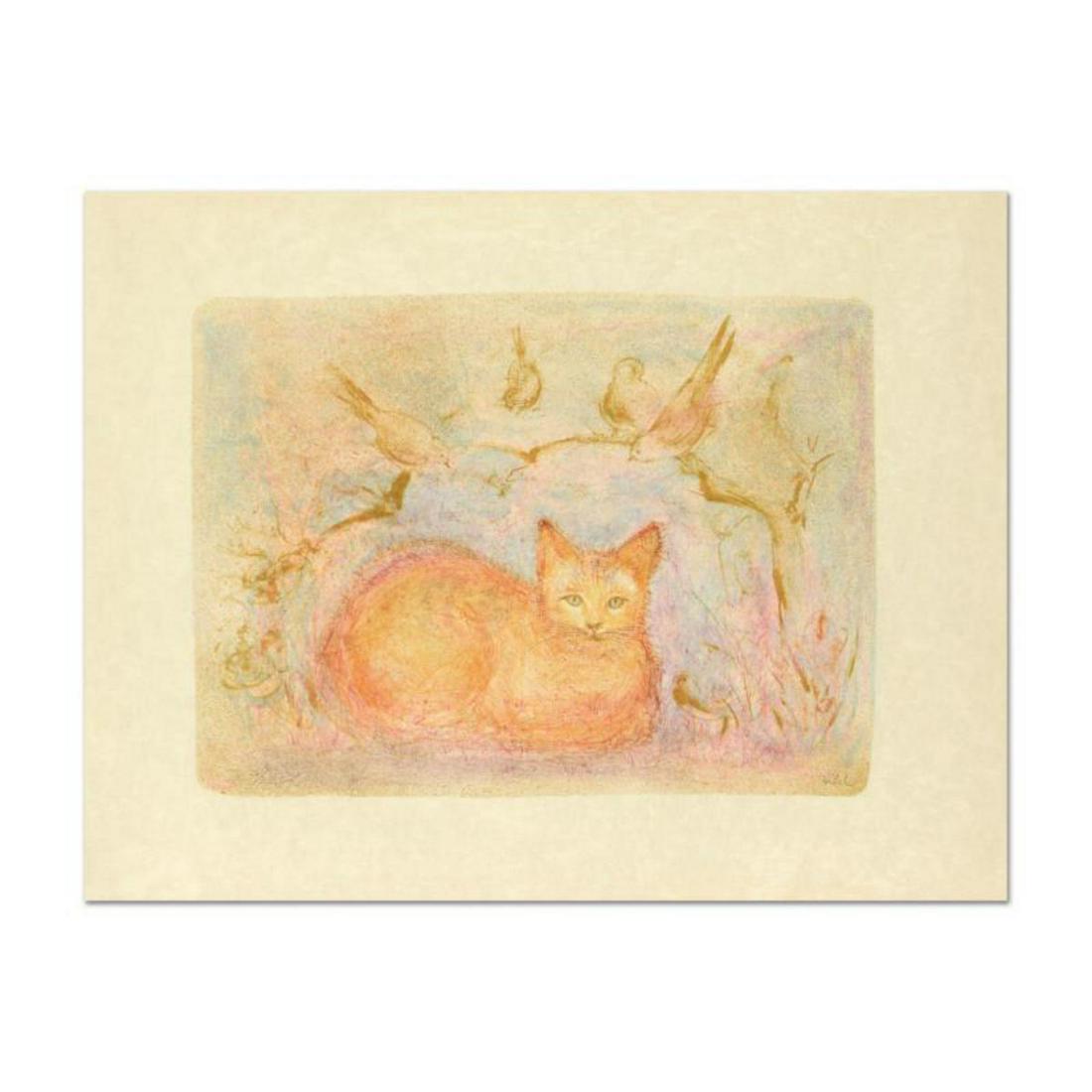 Edna Hibel (1917-2014), "Pumbit the Cat" Limited: "Pumbit the Cat" is a limited edition lithograph on rice paper by Edna Hibel (1917-2014), numbered and hand signed by the artist. Includes Certificate of Authenticity. Measures approx. 26.5" x 20" (bo
