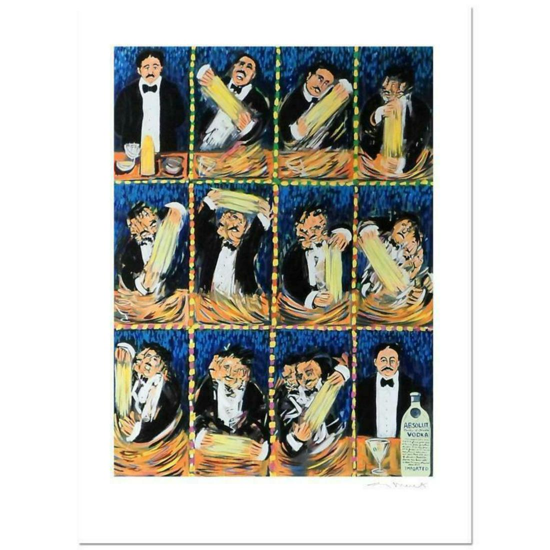 Guy Buffet, "Martini In Blue" Limited Edition Serigraph;: "Martini In Blue" is a limited edition serigraph on paper by Guy Buffet. It is numbered, hand-signed by the artist, and comes with a Certificate of Authenticity. Measures approx. 25" x 33.5" (image).