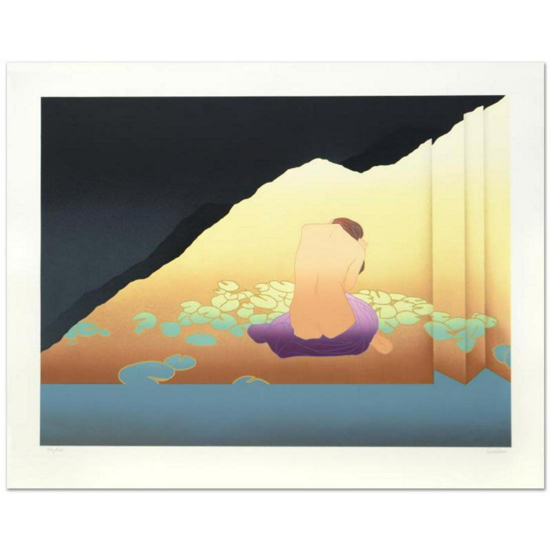 "Woman in Lillied Shoji" Limited Edition Serigraph (40": "Woman in Lillied Shoji" is a limited edition serigraph on paper by Derrick Brown, numbered and hand signed by the artist! Includes Certificate of Authenticity! Measures approx. 46" x 36.5" (with bord