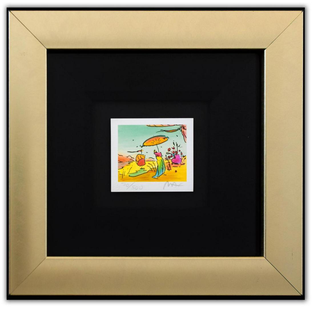 Peter Max- Original Lithograph "Sage, Sailboat and Vase: Artist: Peter Max. Medium: Original Lithograph. Title: Sage, Sailboat and Vase Series I (Mini Series). Size (Unframed): 2.5" x 3". Size (Framed): 11" x 11". Limited Edition: Numbered 70/500. Certifica