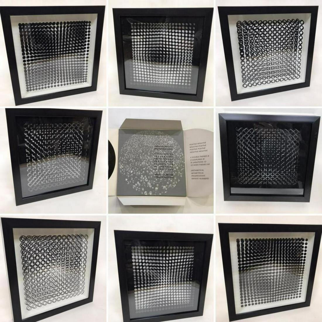 Victor Vasarely 3D Wall Sculpture/object - Set of 8: Victor Vasarely 3D Wall Sculpture/object - Set of 8. Measures 11x13x2 inches Each. 2 layers- Top layer printed on clear Lucite , bottom print on paper. From the portfolio Vasarely Cinetiques. Publishe