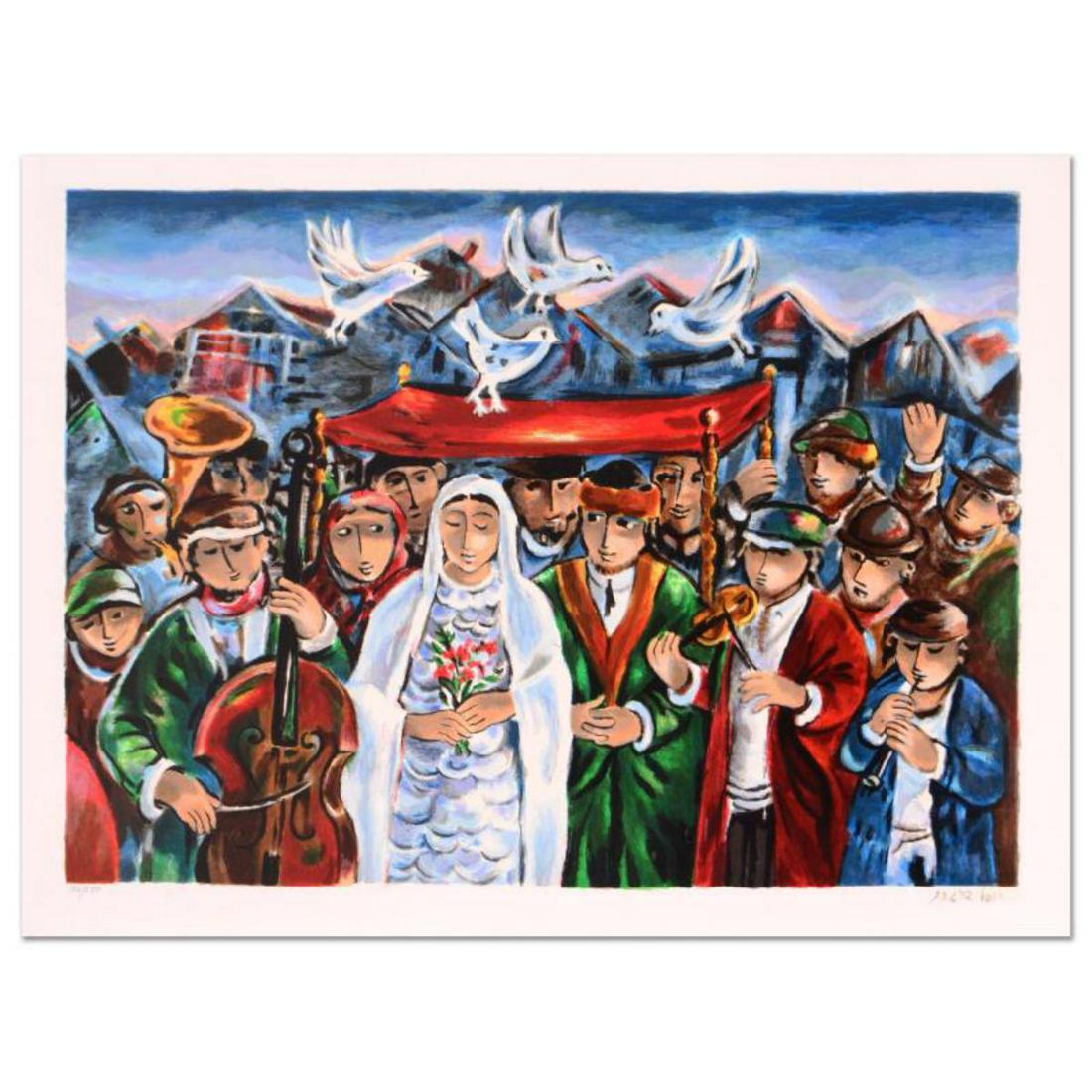 Yosl Bergner (1920-2017), "Wedding" Limited Edition: "Wedding" is a limited edition lithograph on paper, numbered hand signed by Yosl Bergner (1920-2017). Includes Certificate of Authenticity. Measures approx. 27" x 21.5" (with border), 24.5" x 18.5" (i