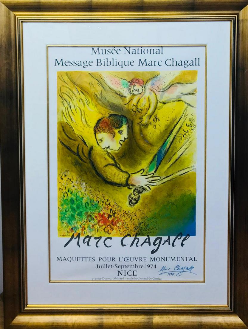Marc Chagall Original exhibition lithograph: Marc Chagall. Original exhibition lithograph. Hand signed and dated in ink. Custom framed 30x40 inches