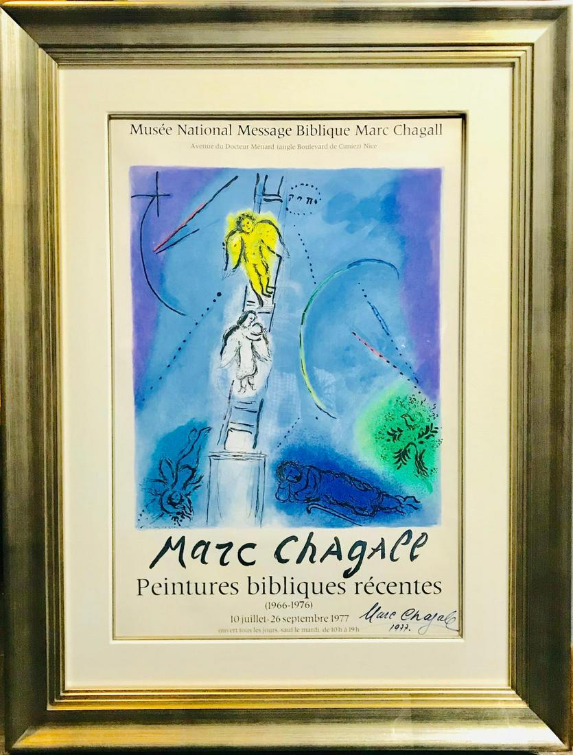 Marc Chagall Original exhibition lithograph: Marc Chagall. Original exhibition lithograph. Hand signed and dated in ink. Custom framed 30x40 inches