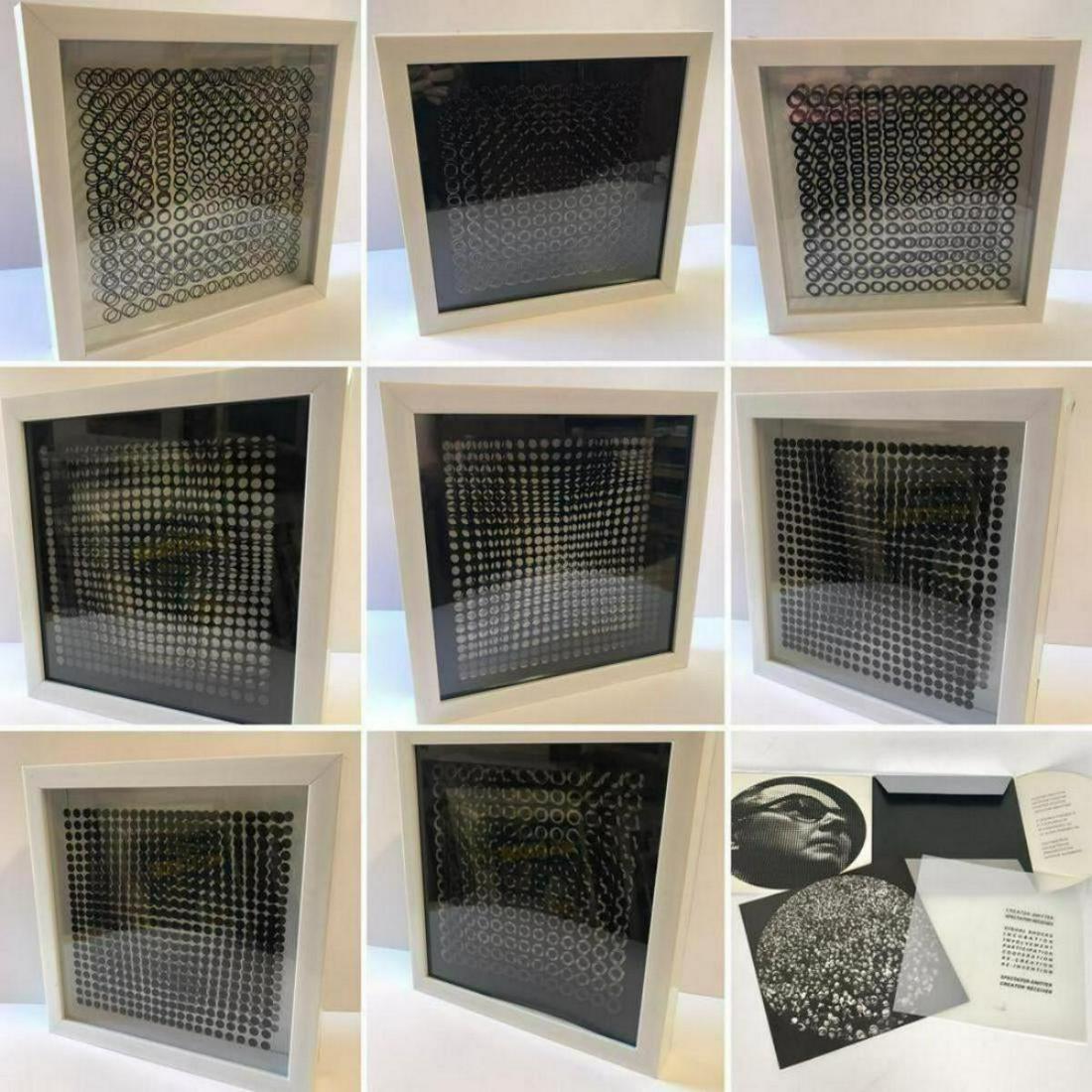 Victor Vasarely 3D Wall Sculpture/object - Set of 8: Victor Vasarely 3D Wall Sculpture/object - Set of 8. Measures 11x13x2 inches Each. 2 layers- Top layer printed on clear Lucite , bottom print on paper. From the portfolio Vasarely Cinetiques. Publishe