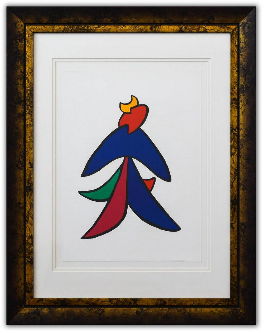 Alexander Calder- Lithograph "DLM141 - Lune jaune et: Artist: Alexander Calder. Medium: Lithograph. Title: DLM141 - Lune jaune et porc qui pique II. Size (Unframed): 15" x 11". Size (Framed): 25" x 20". Certificate of Authenticity: Is included. Additiona