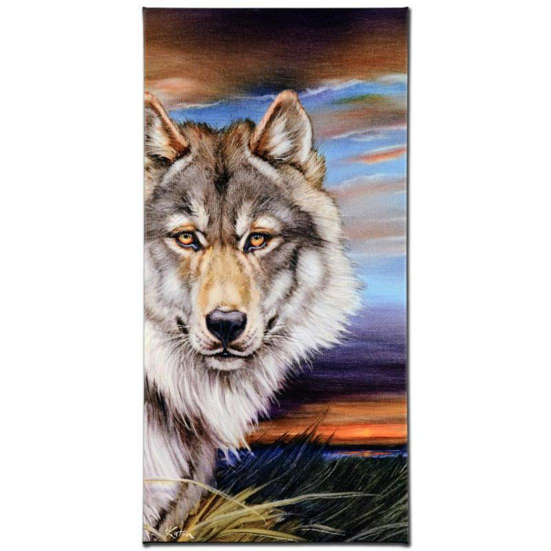 "Wolf" Limited Edition Giclee on Canvas by Martin: "Wolf" is a limited edition giclee on canvas by Martin Katon, numbered and hand signed by the artist! This piece comes gallery wrapped. Includes Letter of Authenticity. Measures approx. 12" x 24" (ima