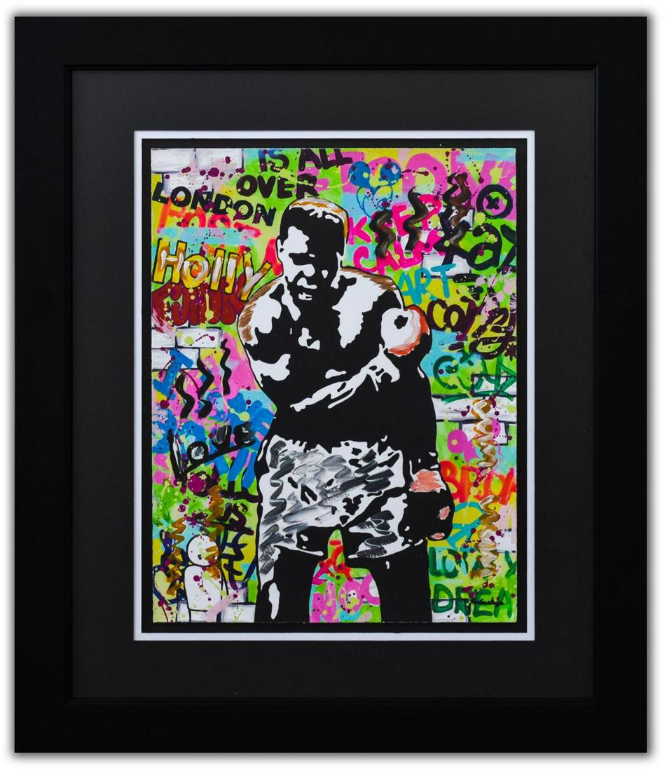 Nastya Rovenskaya- Original Mixed Media on Paper: Artist: Nastya Rovenskaya. Medium: Original Mixed Media on Paper. Title: Muhammad Ali. Size (Unframed): 16" x 12". Size (Framed): 25" x 21". Certificate of Authenticity: From the publisher. Additional