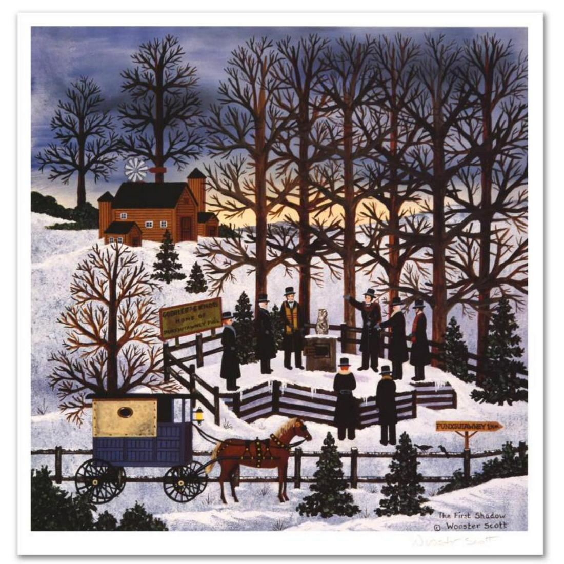 Jane Wooster Scott, "The First Shadow" Hand Signed: Cozy, down-home images of a bygone era when life was simpler - this is the feeling captured in the creations of one of the world's most recognized artists. "The First Shadow" is a limited edition lith