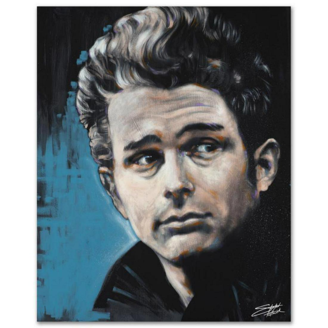"James" Limited Edition Giclee on Canvas by Stephen: With bright colors and expressive lines, Stephen Fishwick puts a unique spin on pop culture portraits. "James" is a limited edition giclee on stretched canvas, numbered and bears the artist's authoriz