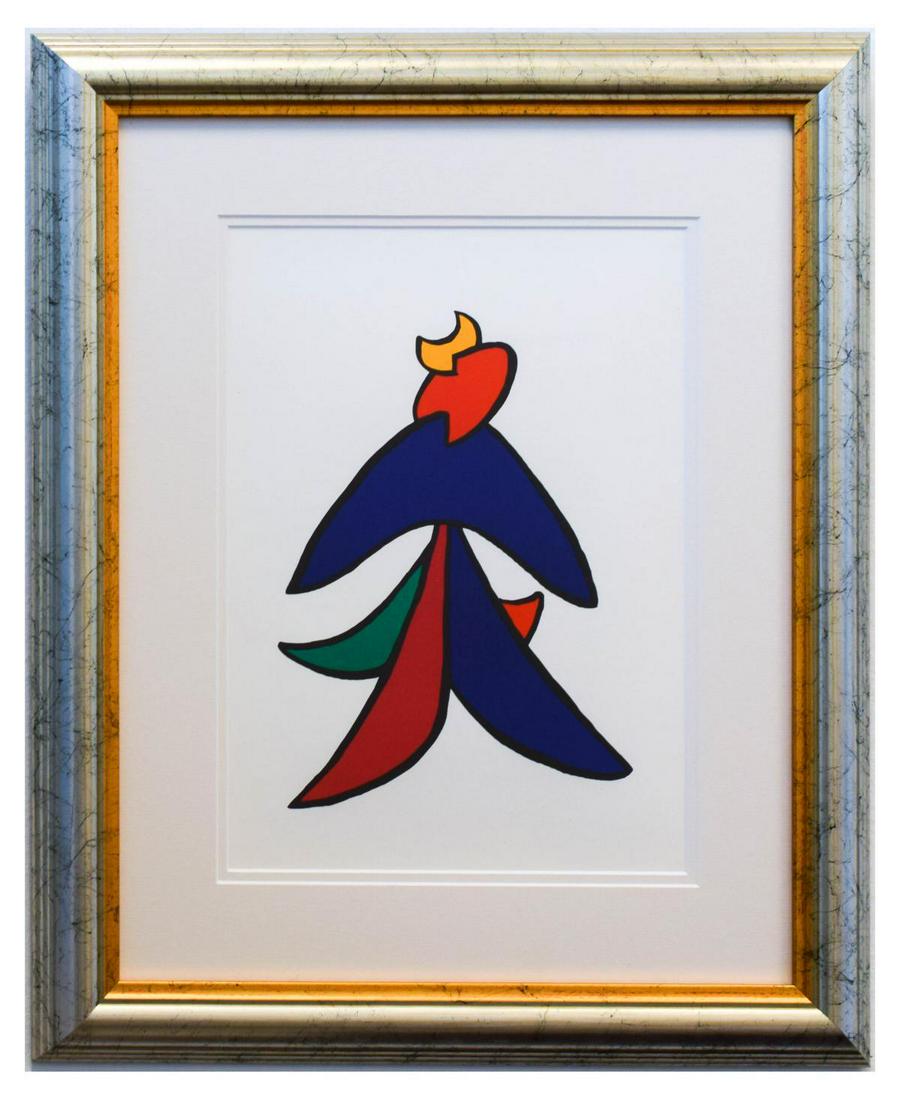 Alexander Calder- Lithograph "DLM141 - Lune jaune et: Artist: Alexander Calder. Medium: Lithograph. Title: DLM141 - Lune jaune et porc qui pique II. Size (Unframed): 15" x 11". Size (Framed): 23.5" x 19". Certificate of Authenticity: Is included. Additio