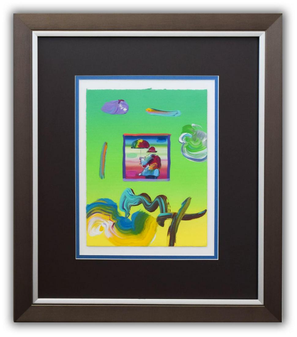 Peter Max- Original Mixed Media "Umbrella Man 2007 Ver.: Artist: Peter Max. Medium: Original Mixed Media. Title: Umbrella Man 2007 Ver. I#25. Size (Unframed): 11" x 8.5". Size (Framed): 22" x 19". Certificate of Authenticity: From Peter Max Studio. Addition