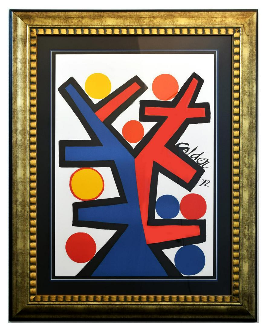 Alexander Calder- Lithograph "Asymetrie": Artist: Alexander Calder. Medium: Lithograph. Title: Asymetrie. Size (Unframed): 32" x 23". Size (Framed): 45" x 35". Certificate of Authenticity: Is included. Additional: Year : 1972. Reference# 1222