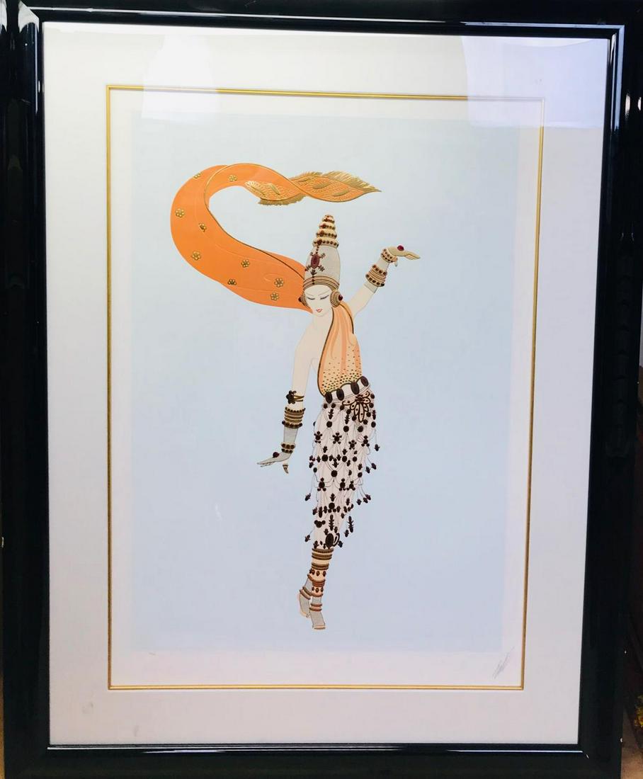 Erte Hand signed and numbered serigraph: Artist; Erte. Medium: Hand signed and numbered serigraph on paper. Size Framed: 44x34".