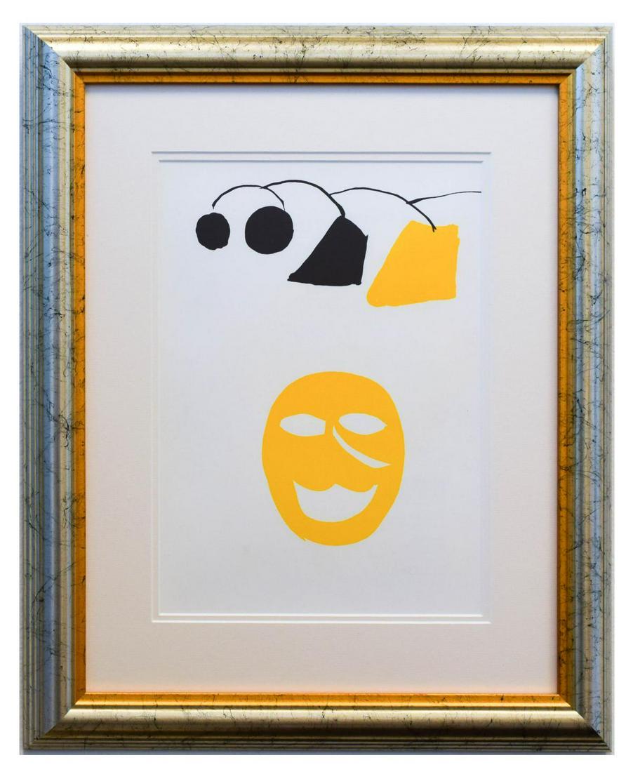 Alexander Calder- Lithograph "DLM221 - Masque jaune": Artist: Alexander Calder. Medium: Lithograph. Title: DLM221 - Masque jaune. Size (Unframed): 15" x 11". Size (Framed): 23.5" x 19". Certificate of Authenticity: Is included. Additional: Year : 1976 , 
