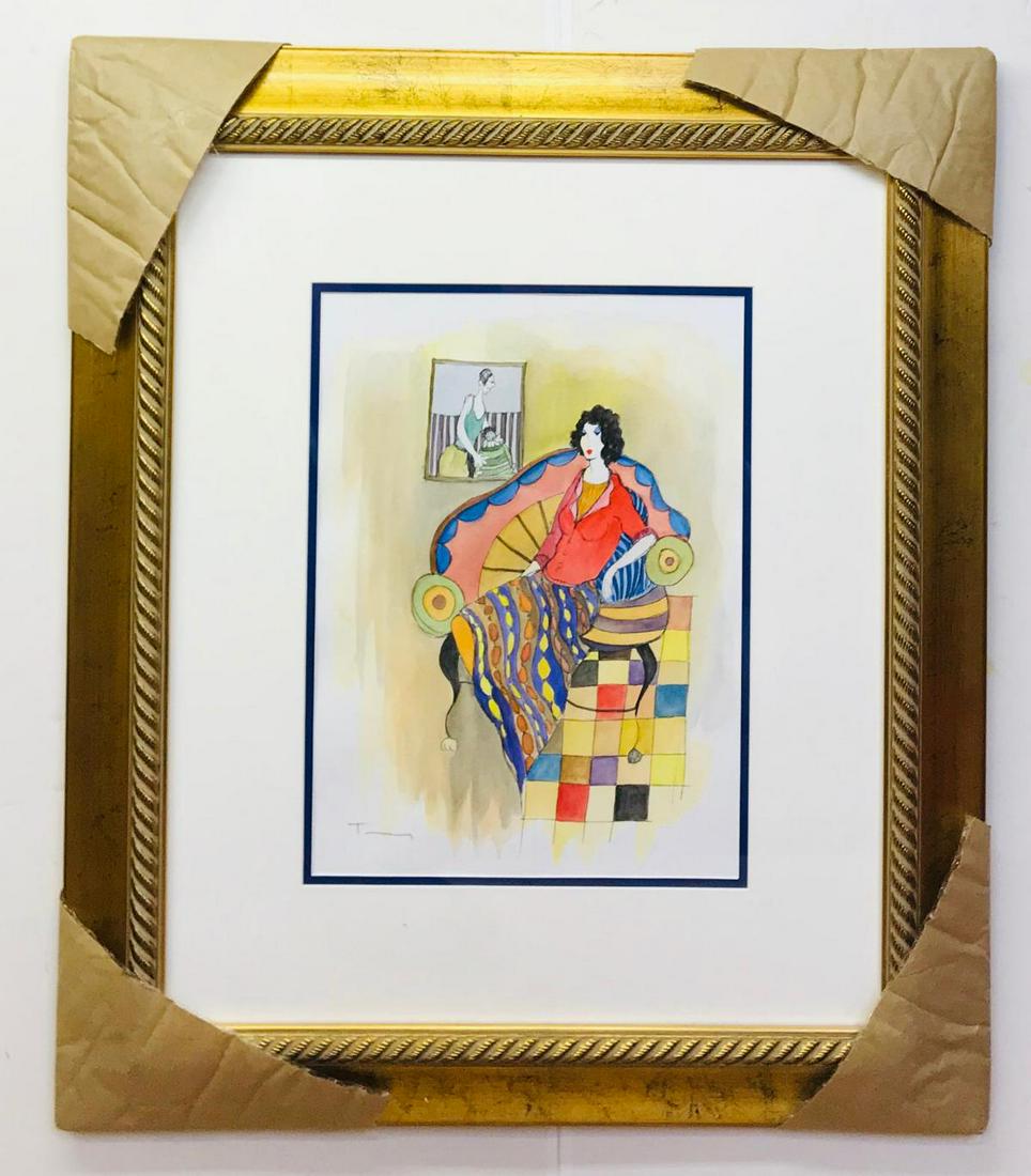 Itzchak tarkay Original Watercolor on paper Custom: Artist: Itzchak tarkay. Medium: Original Watercolor on paper. Custom Framed 26x20". Hand Signed.