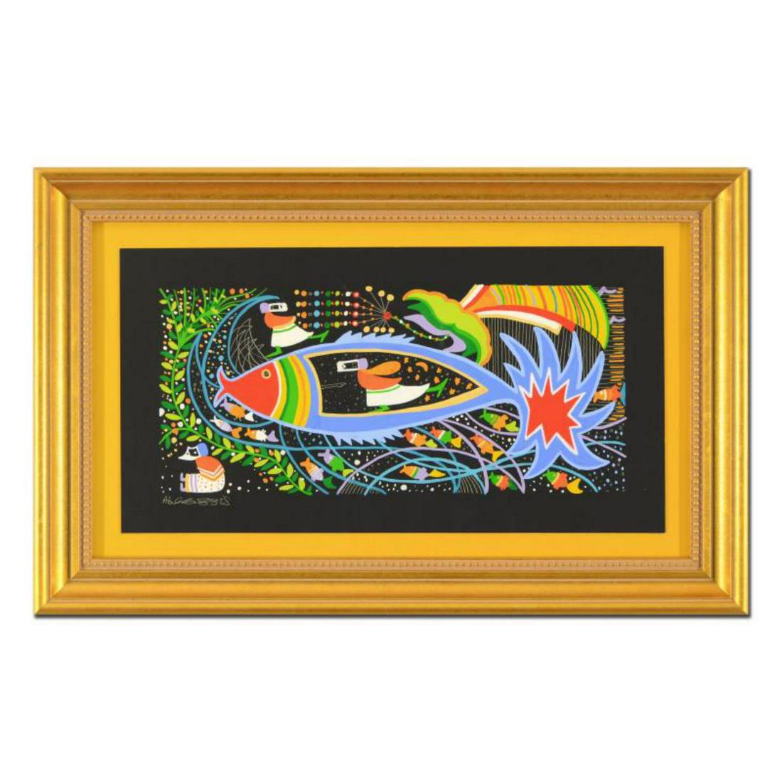 Raphael Abecassis"Jonah in the Deep Sea" Hand Signed: "Jonah in the Deep Sea" is an original painting, gouache on board, by Raphael Abecassis. Hand signed by the artist, this piece comes framed and with a certificate of authenticity. Measures approx. 6" 