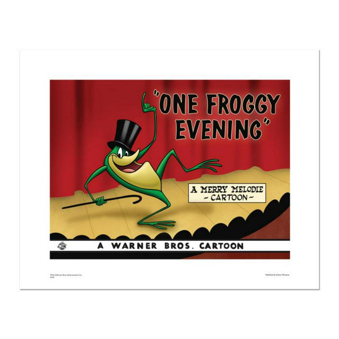 "One Froggy Evening" Numbered Limited Edition Giclee: "One Froggy Evening" is a limited edition giclee on paper from Warner Bros. featuring iconic Looney Tunes characters. It comes numbered, with hologram seal, and a Certificate of Authenticity! Measures