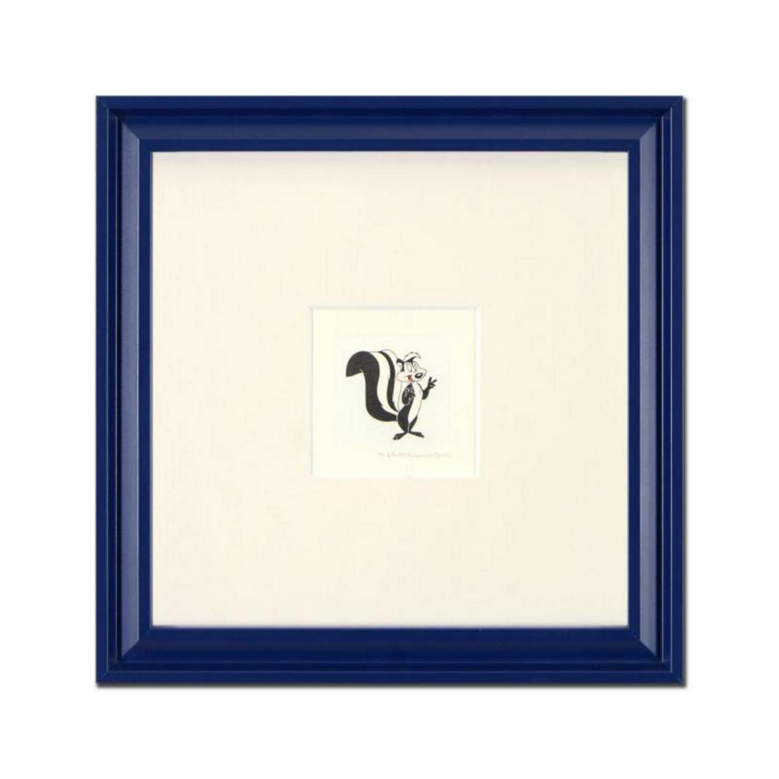 "Pepe Le Pew" Framed Limited Edition Etching with: "Pepe Le Pew" is a limited edition etching on paper with hand-tinted coloring from Warner Bros, numbered and dated 1999. This piece comes framed. Measures approx. 9" x 9" (with frame), 2" x 2.5" (imag