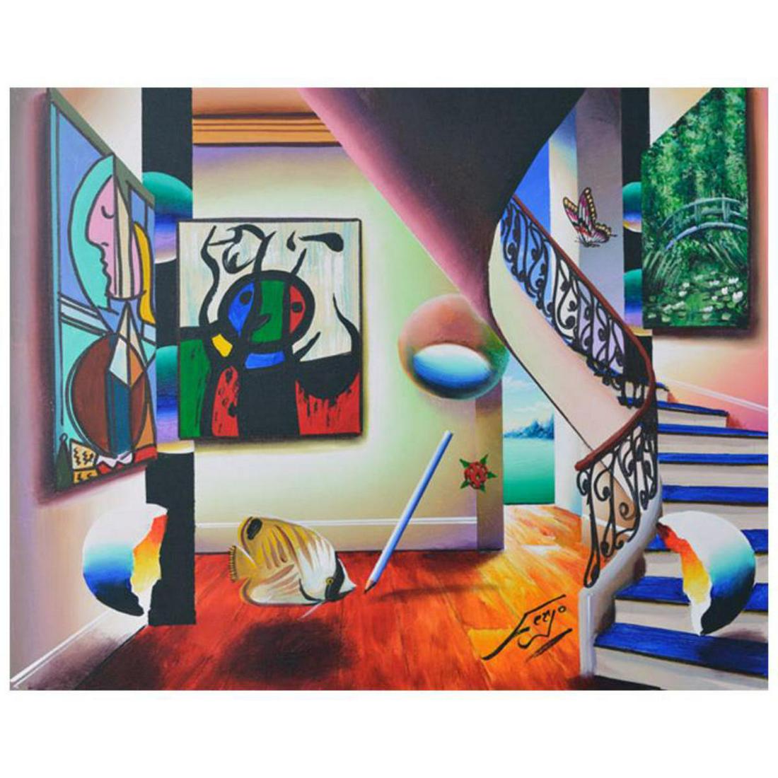 Ferjo, "Miro and Monet" Original Painting on Canvas,: "Miro and Monet" is an original painting, oil on stretched canvas, by Ferjo. Hand signed by the artist, this piece comes with a letter of authenticity. Measures approx. 22" x 28" (image). Reference #: