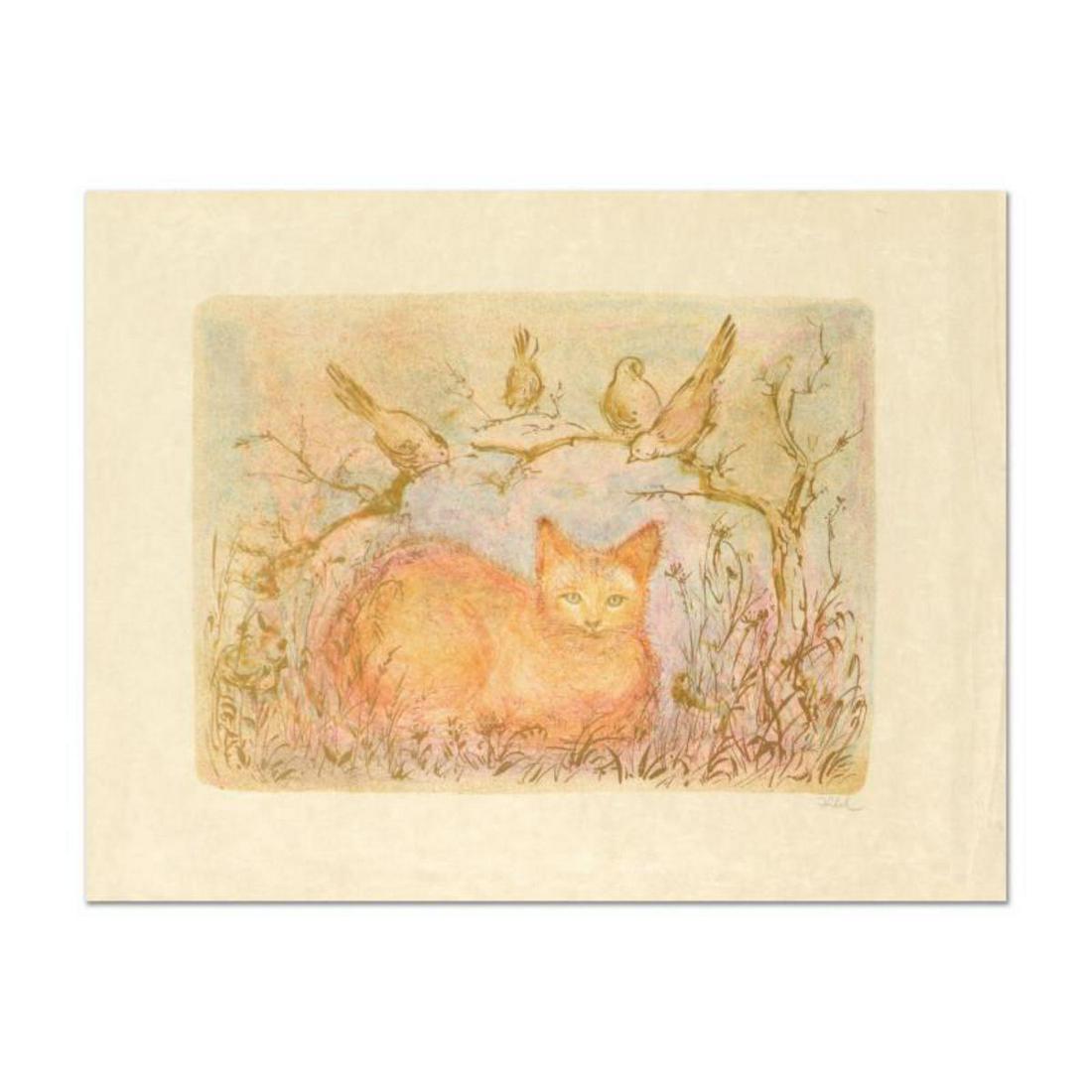Edna Hibel (1917-2014), "Pumbit the Cat" Lithograph on: "Pumbit the Cat" is a lithograph on rice paper by Edna Hibel (1917-2014), hand signed by the artist. Includes Certificate of Authenticity. Measures approx. 26.5" x 20" (border), 19" x 14" (image). ** 