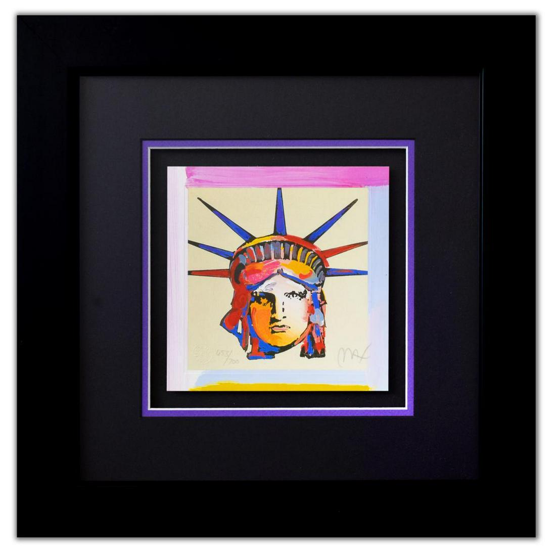 Peter Max- Original Lithograph "Liberty Head X (Mini)": Artist: Peter Max. Medium: Original Lithograph. Title: Liberty Head X (Mini). Size (Unframed): 7" x 7". Size (Framed): 16" x 16". Limited Edition: Numbered /700. Certificate of Authenticity: From Pete