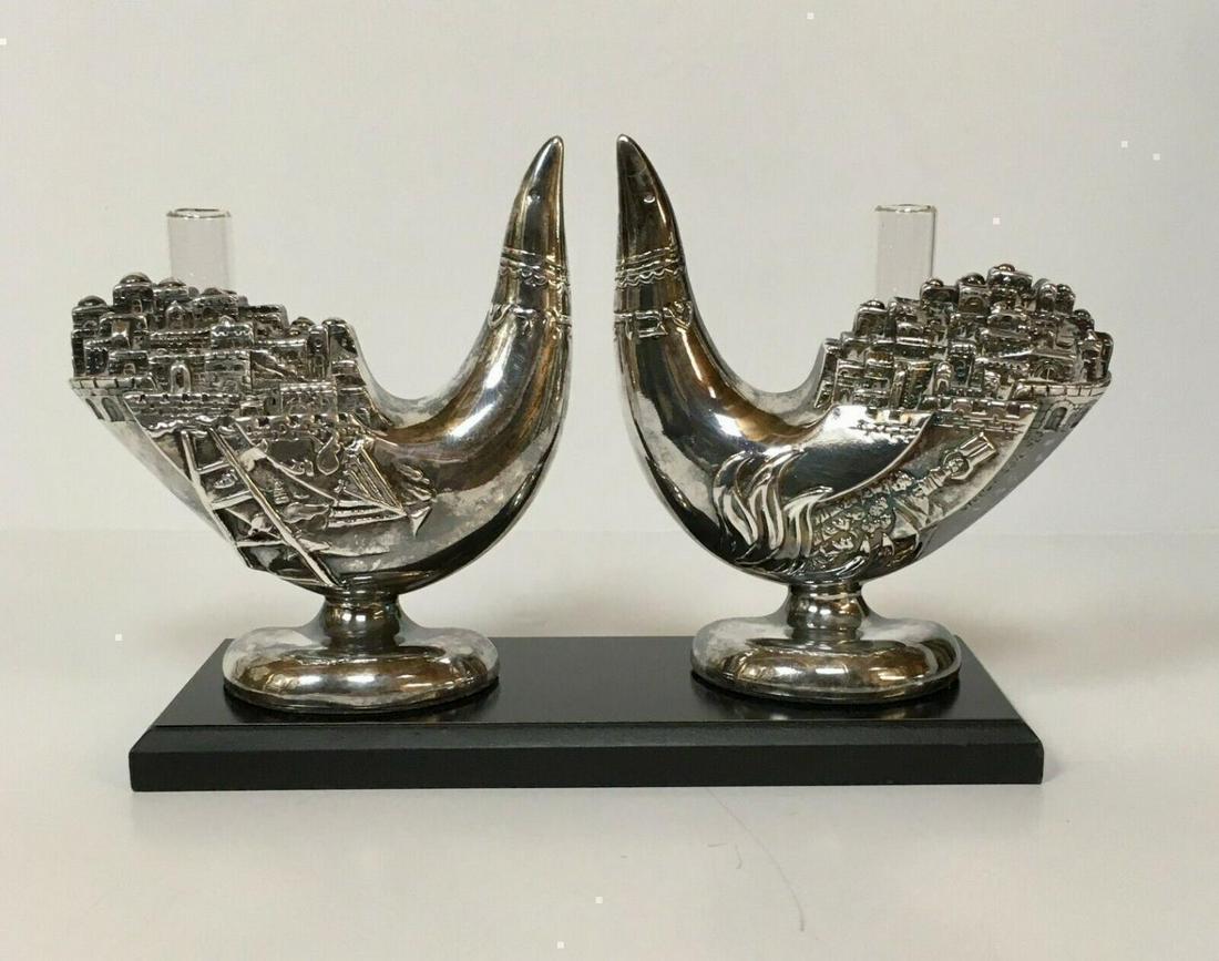 RAPHAEL ABECASSIS "SHABBAT CANDLES" 925 BRONZE: ARTIST: RAPHAEL ABECASSIS. TITLE: SHABBAT CANDLES. MEDIUM: BRONZE SCULPTURE ON BASE. SIZE: 9" X 6.5" INCHES. SIGNED: SIGNED. CERTIFICATE OF AUTHENTICITY INCLUDED