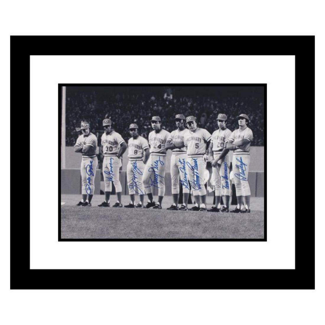 "Big Red Machine Line-Up" Framed Lithograph Signed by: "Big Red Machine Line-Up" is a lithograph featuring signatures from the Big Red Machine's starting eight; Johnny Bench (c), Tony Perez (1b), Joe Morgan (2b), Dave Concepcion (ss), Pete Rose (3b), Ken 