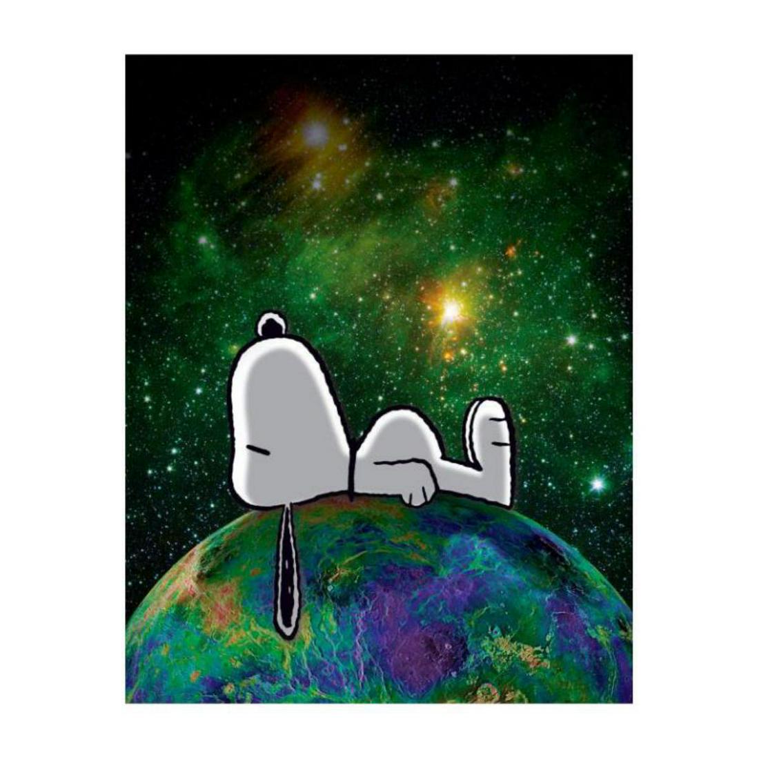 Peanuts, "On Top of the World" Hand Numbered Canvas: A beautiful edition combining the artwork of Schulz, with an official photograph from the NASA archives. Credited University of Wisconsin. You won't be able to stop looking at this stunning piece once