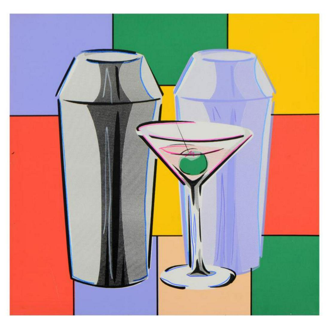 Steve Kaufman (1960-2010), "Martini" Hand Embellished: "Martini" is a hand embellished limited edition hand pulled silkscreen on canvas by Andy Warhol protege Steve Kaufman (1960-2010). This piece is numbered 39/50 and hand signed inverso. Includes letter
