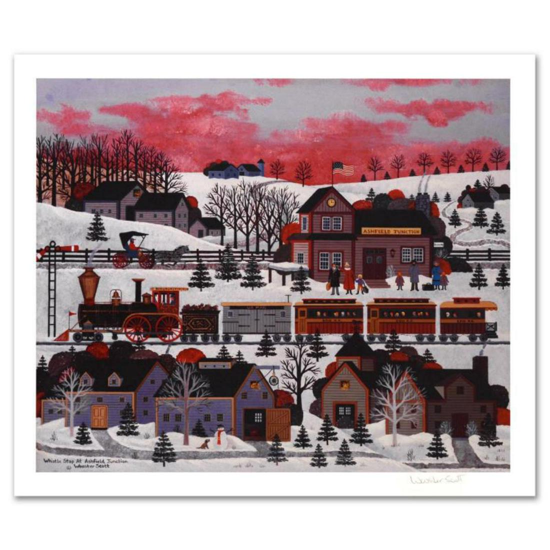 Jane Wooster Scott, "Whistle Stop at Ashfield Junction": Cozy, down-home images of a bygone era when life was simpler - this is the feeling captured in the creations of one of the world's most recognized artists. "Whistle Stop at Ashfield Junction" is a lim
