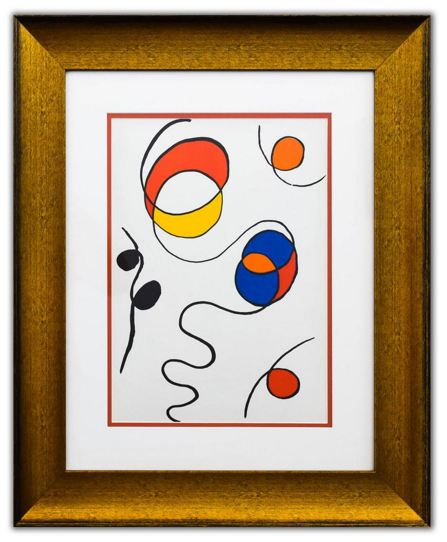 Alexander Calder- Lithograph "DLM173 - Composition II": Artist: Alexander Calder. Medium: Lithograph. Title: DLM173 - Composition II. Size (Unframed): 15" x 11". Size (Framed): 24" x 20". Certificate of Authenticity: Is included. Additional: Year : 1968. R