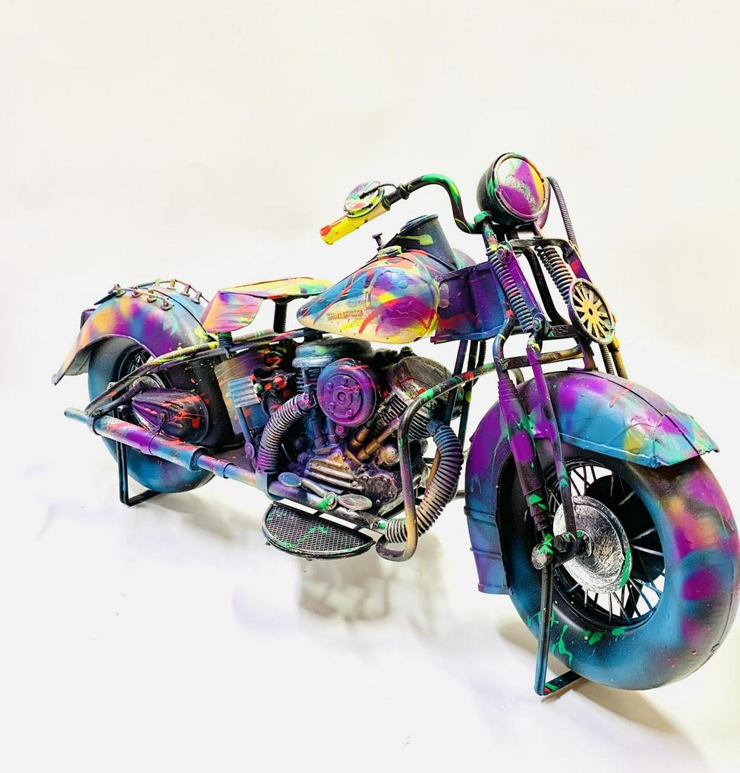 E.M. Zax "Harley Davidson - Classic" one-of-a-kind hand: Harley Davidson - Classic" is one-of-a-kind hand painted motorcycle sculpture by E.M. Zax, hand signed by the artist. The motorcycle is a model made from metal and plastic. Includes Letter of Authenti