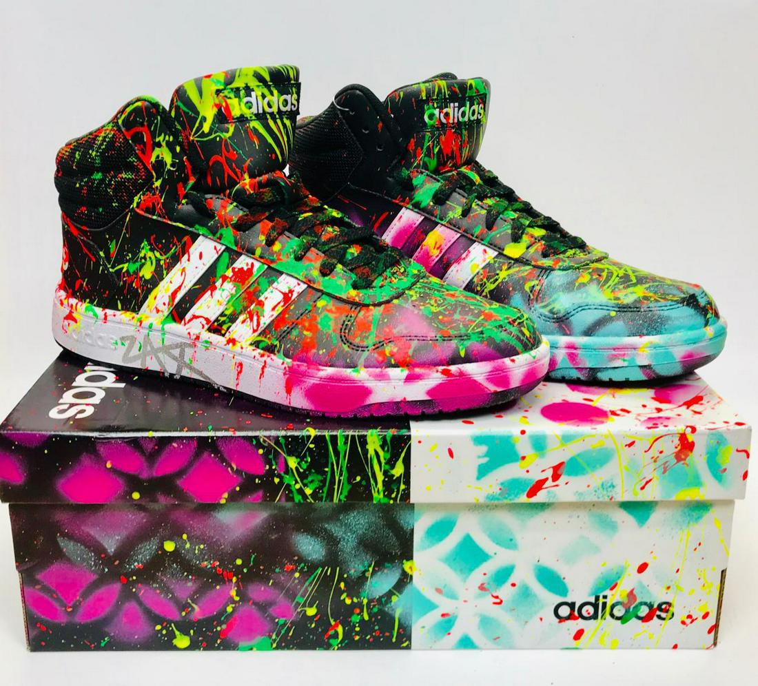 E.M. Zax Hand painted Adidas Shoes: E.M. Zax. Hand painted Adidas Shoes. Hand Signed.