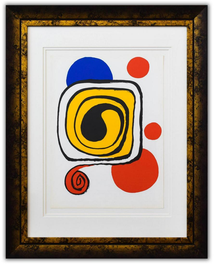 Alexander Calder- Lithograph "DLM190 - Composition III": Artist: Alexander Calder. Medium: Lithograph. Title: DLM190 - Composition III. Size (Unframed): 15" x 11". Size (Framed): 25" x 20". Certificate of Authenticity: Is included. Additional: Year : 1971. 
