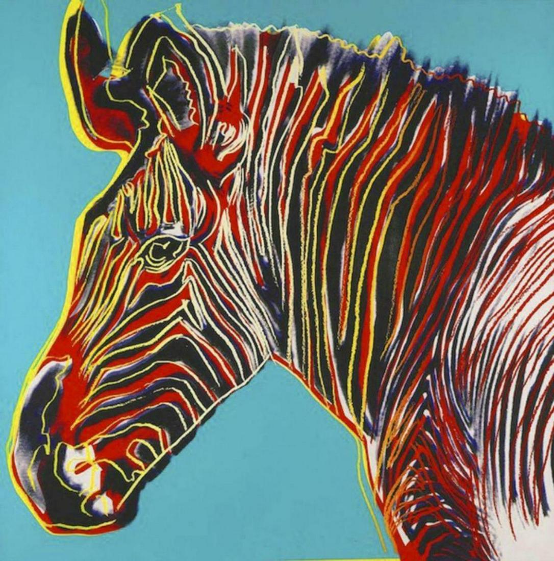 Andy Warhol "Grevyâ€™s Zebra" Endangered Species: Artist: Andy Warhol. Title: â€œGrevyâ€™s Zebra". Medium: screenprints in colors. Edition: unsigned proofs (outside the edition). Size: 38x38". Printer: Rupert Jasen Smith, New York.