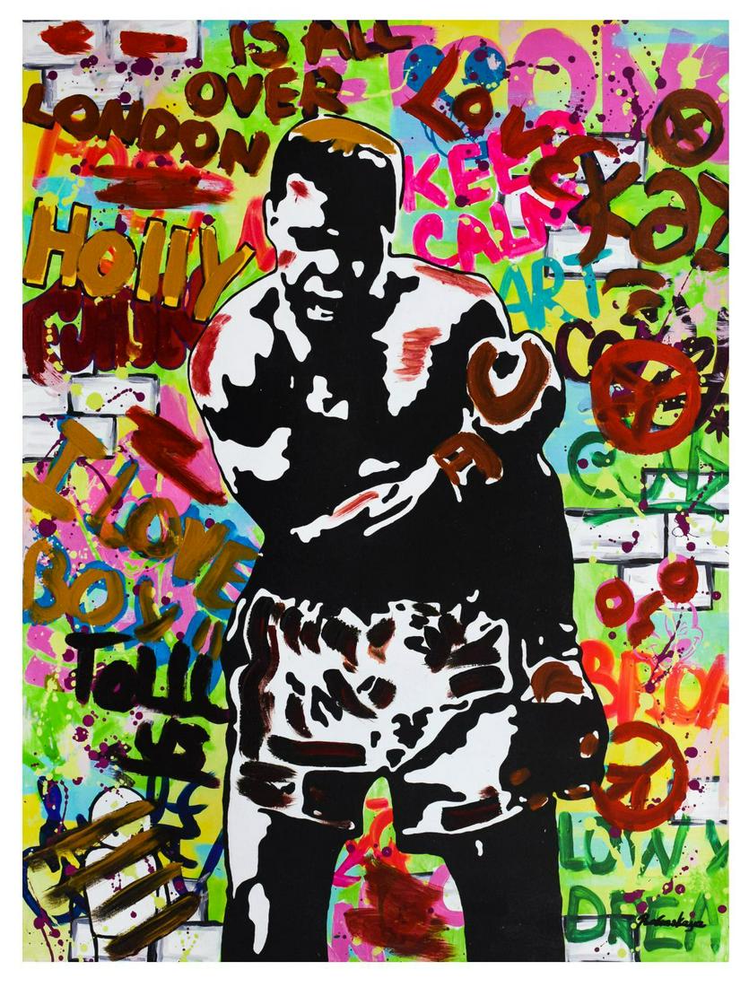 Nastya Rovenskaya- Mixed Media "Muhammad Ali": Artist: Nastya Rovenskaya. Medium: Mixed Media. Title: Muhammad Ali. Size (Unframed): 40" x 30". Certificate of Authenticity: From the publisher. Reference# 13483.