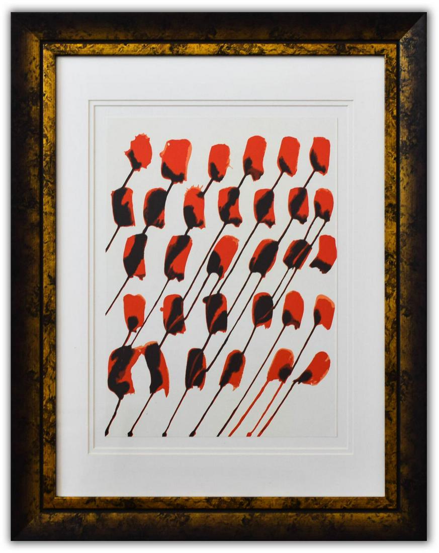 Alexander Calder- Lithograph "DLM156 - Composition: Artist: Alexander Calder. Medium: Lithograph. Title: DLM156 - Composition taches rouges. Size (Unframed): 15" x 11". Size (Framed): 25" x 20". Certificate of Authenticity: Is included. Additional: Yea