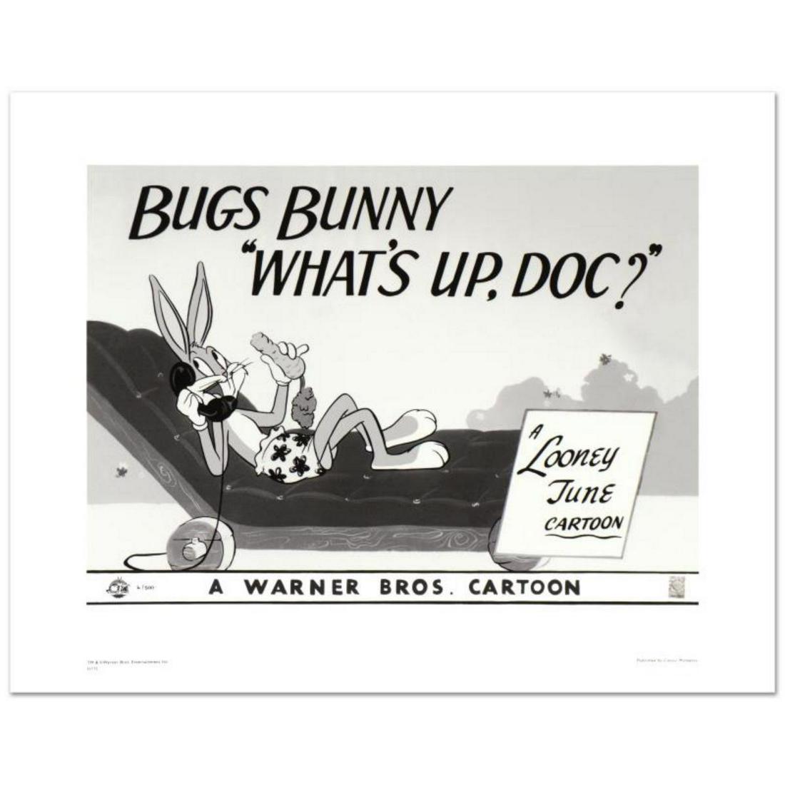 "What's Up Doc, Bugs Bunny" Limited Edition Giclee from: "What's Up Doc - Bugs Bunny" is a limited edition giclee on paper from Warner Bros., numbered with hologram seal of Authenticity. This image was originally used as a "lobby card" displayed in theater 