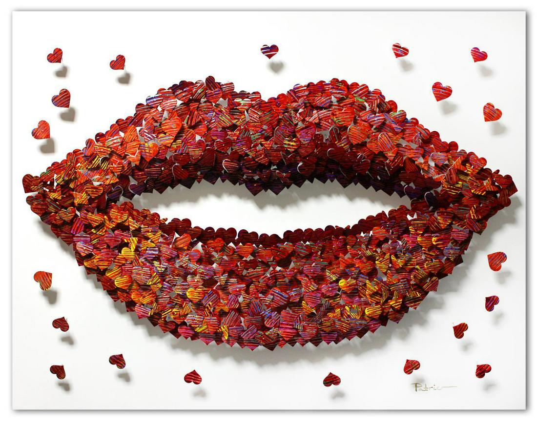 Patricia Govezensky- Original 3D Metal Art on Wood: Artist: Patricia Govezensky. Medium: Original 3D Metal Art on Wood. Title: Lips. Size (Unframed): 27.5" x 35.5". Certificate of Authenticity: From the publisher. Reference# 13551.