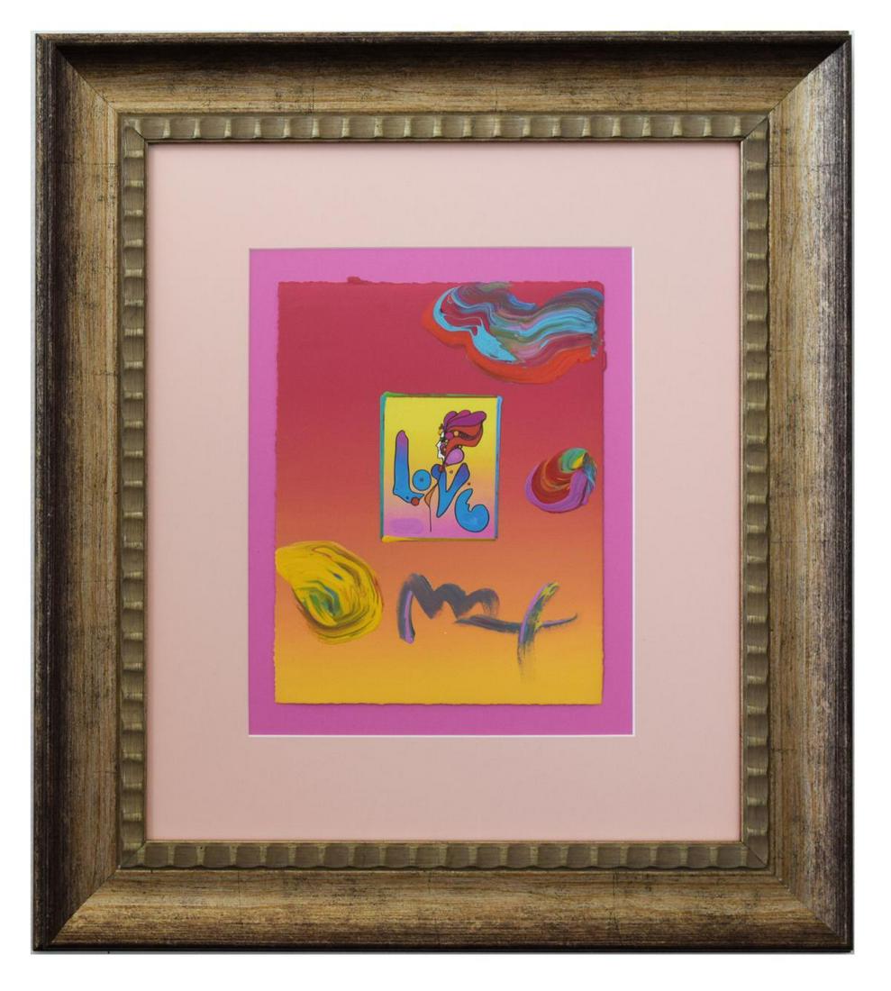 Peter Max- Original Mixed Media "Love": Artist: Peter Max. Medium: Original Mixed Media. Title: Love. Size (Unframed): 11" x 8.5". Size (Framed): 23.5" x 22". Certificate of Authenticity: By Peter Max Studios. Reference# 11284.