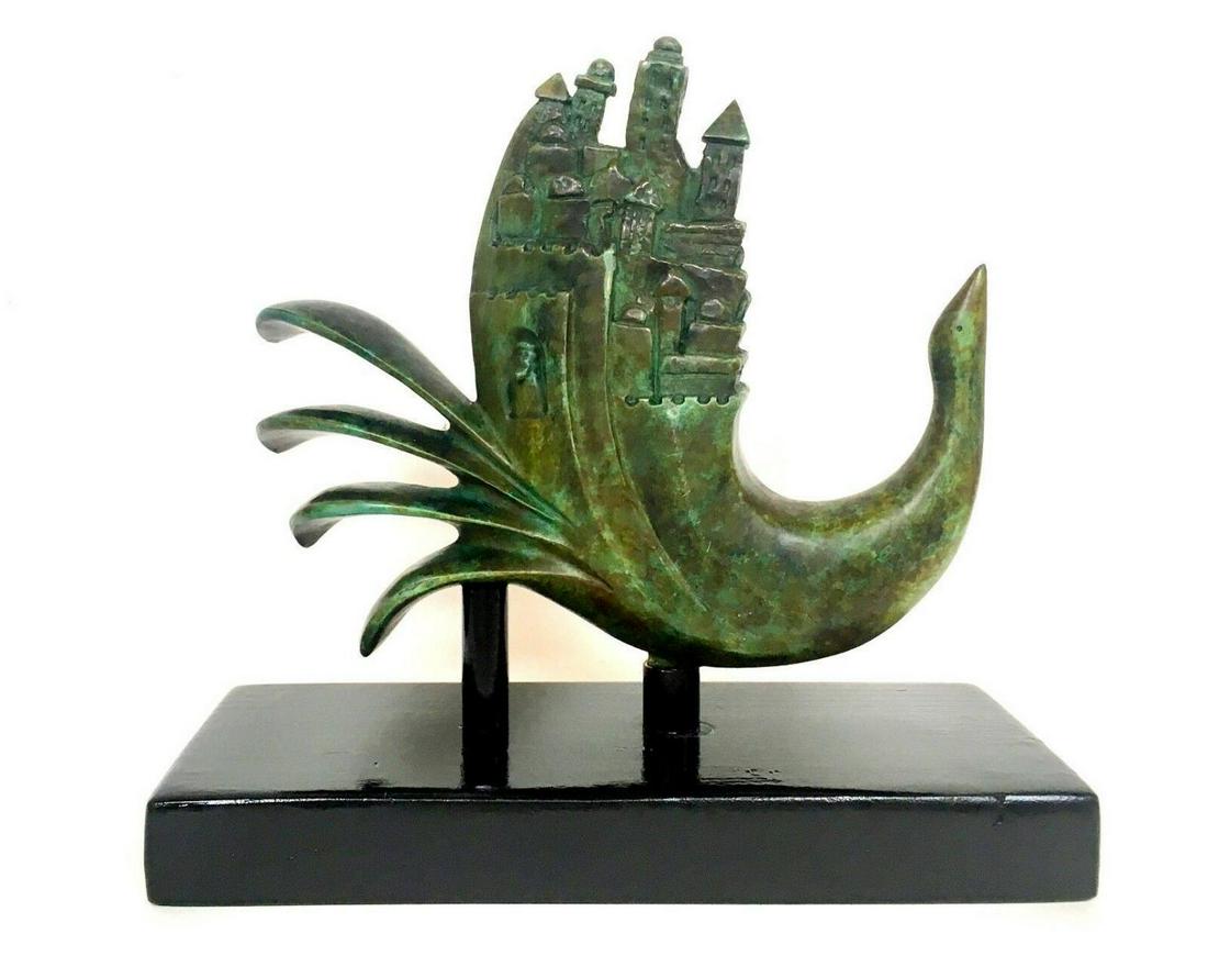 RAPHAEL ABECASSIS "JERUSALEM DOVE" BRONZE SCULPTURE: ARTIST: RAPHAEL ABECASSIS. TITLE: JERUSALEM DOVE. MEDIUM: BRONZE SCULPTURE. SIZE: 13" X 12" X 5" INCHES. SIGNED: SIGNED. CERTIFICATE OF AUTHENTICITY INCLUDED