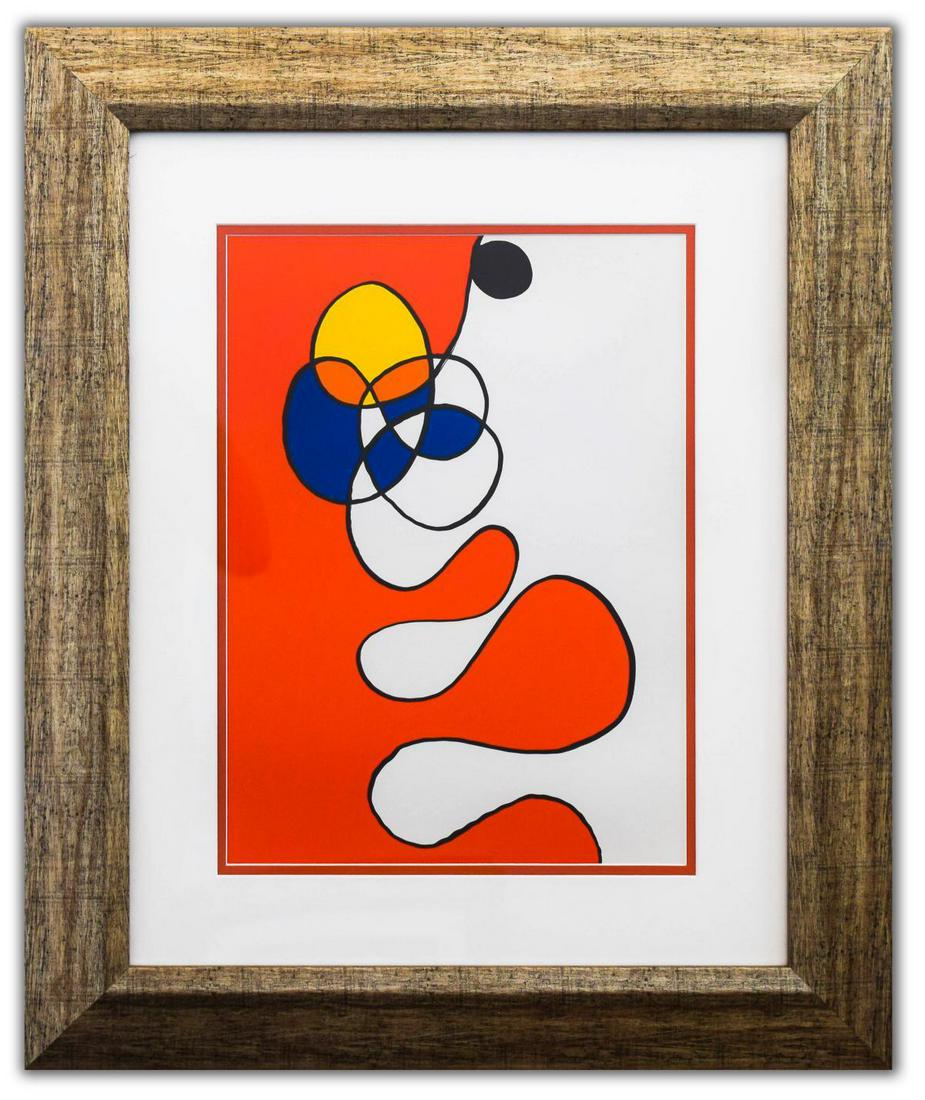 Alexander Calder- Lithograph "DLM173 - Composition V": Artist: Alexander Calder. Medium: Lithograph. Title: DLM173 - Composition V. Size (Unframed): 15" x 11". Size (Framed): 24" x 20". Certificate of Authenticity: Is included. Additional: Year : 1968. Re