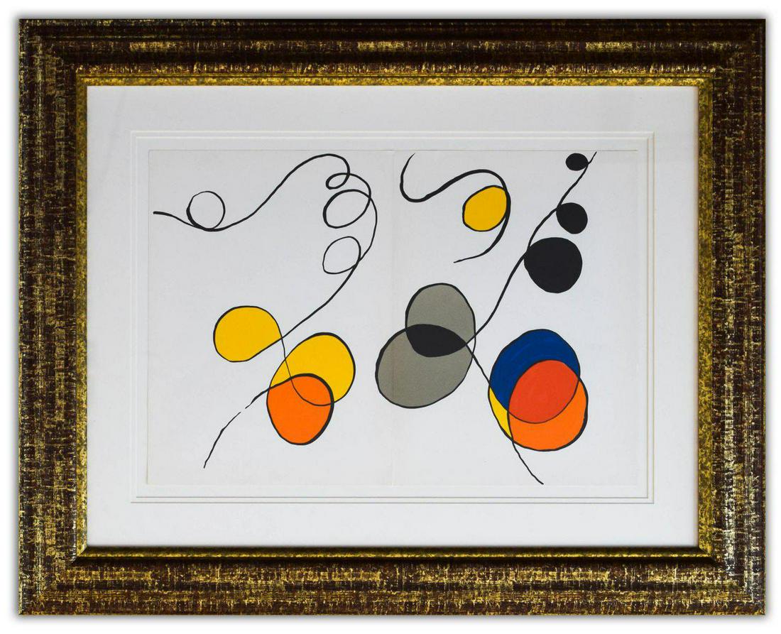 Alexander Calder- Lithograph "DLM173 - Composition VI": Artist: Alexander Calder. Medium: Lithograph. Title: DLM173 - Composition VI. Size (Unframed): 15" x 22". Size (Framed): 16" x 23". Certificate of Authenticity: Is included. Additional: Year : 1968. R